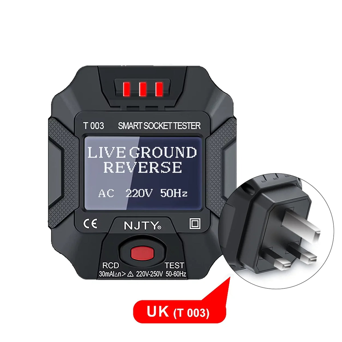 T003-UK digitale stopcontacttester met aardlekschakelaarfunctie