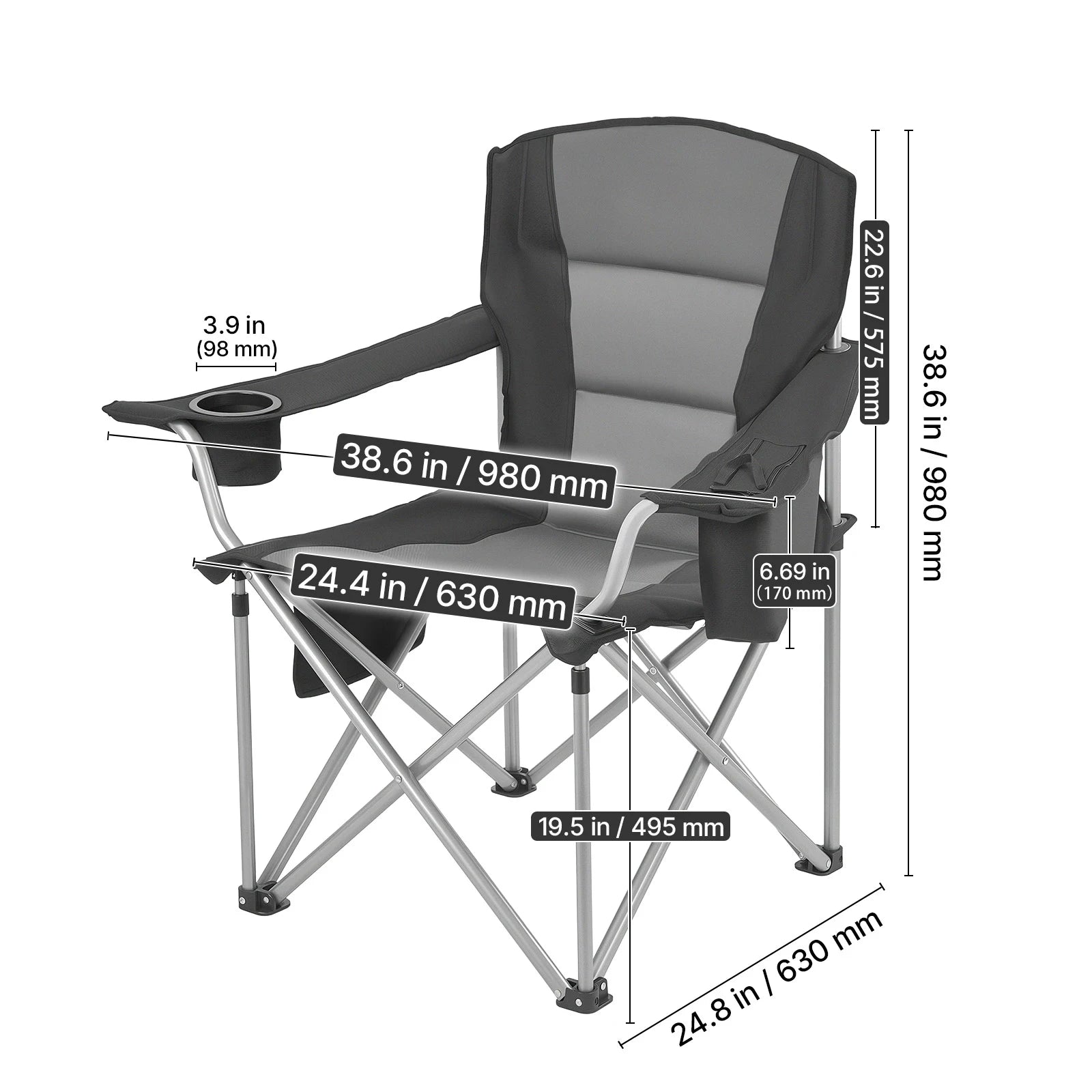 SucceBuy 2Pack Oversized Camping Chairs 450 lbs Heavy Duty Support Portable Folding Camp Chairs with Padded Backrest & Armrests