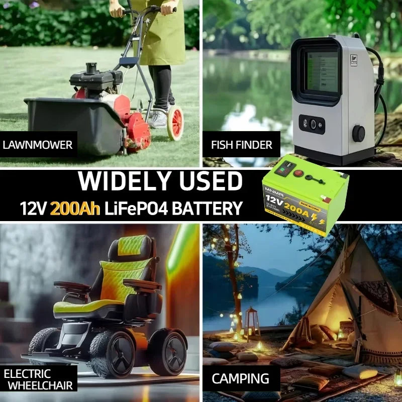 12V 200Ah LiFePO4 Solar-Batterie, Tiefzyklus Wiederaufladbare integrierte BMS Lithium 200000mAh für Power Wheels, Scooter, Fischfinder