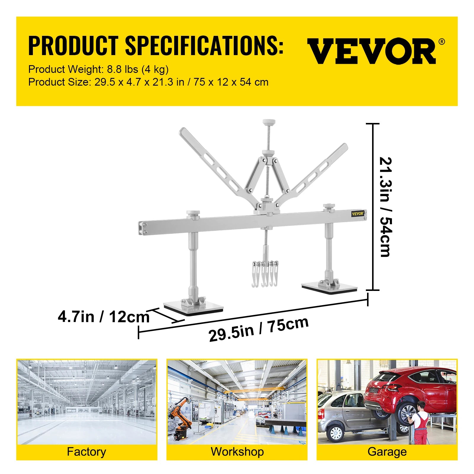 Car Dent Puller Lever Bar Kit with Dual Arms & Adjustable Foot