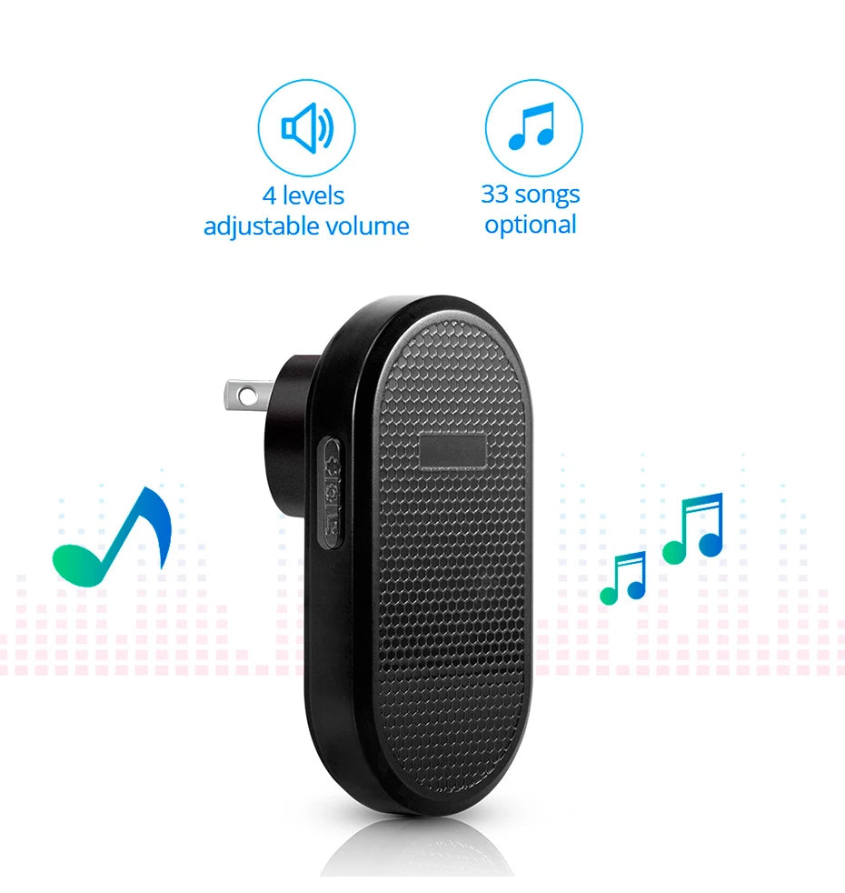 Wireless Doorbell with 33 Chimes, 4 Volume Levels, 150m Range