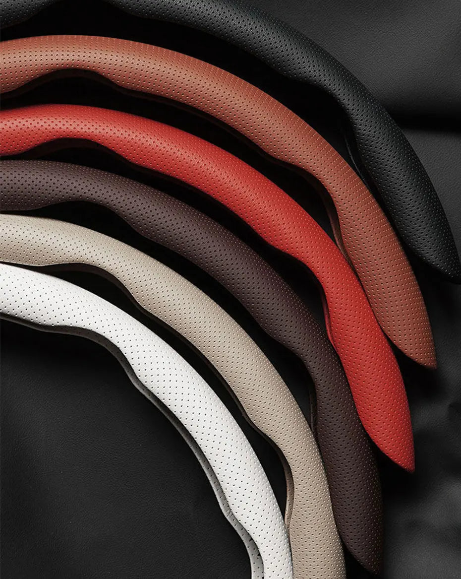 SEAMETAL 3Pcs Universal Car Steering Wheel Cover Premium Leather Ultra-Slim Fit Non-slip Flexible Collocation Protection Cover