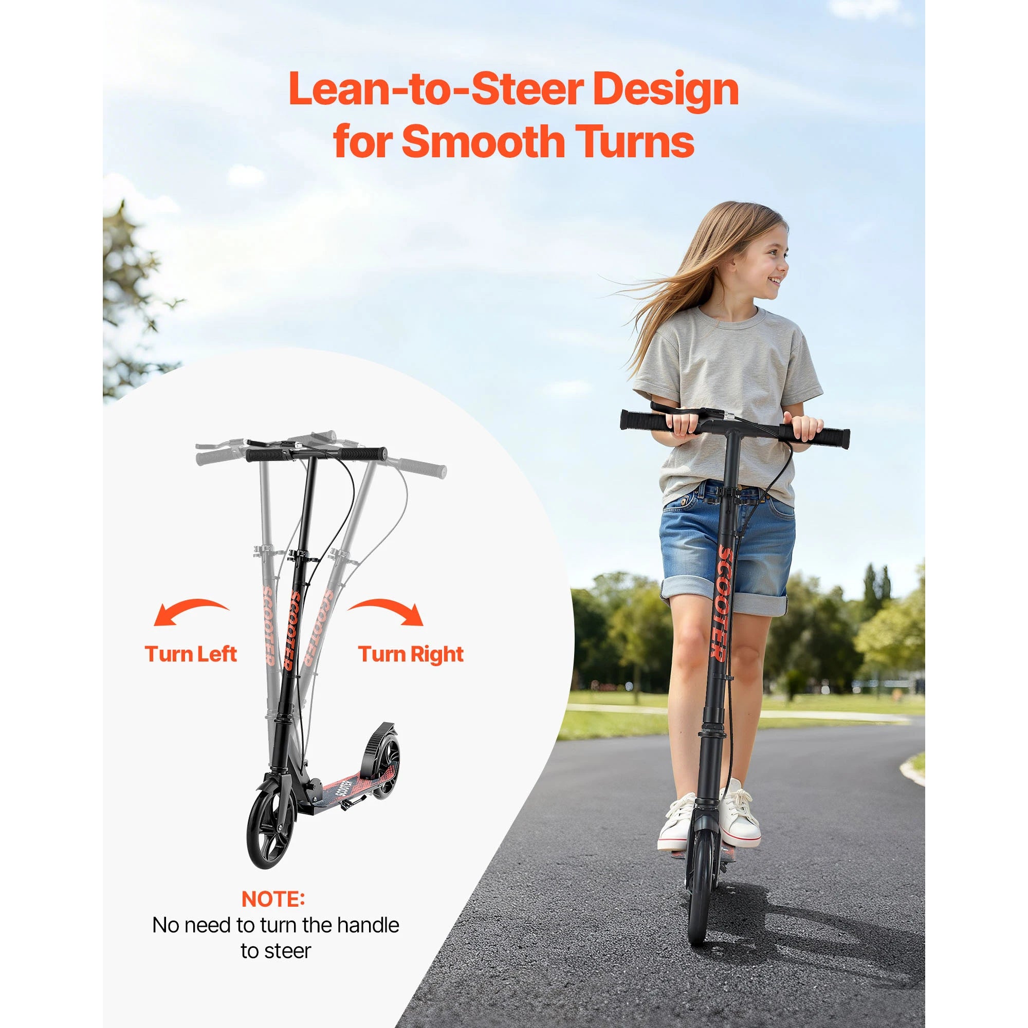 SucceBuy Kick Scooter for Kids Ages 8+ Teens & Adults 2-Wheel Toddler Scooter with Height Adjustable Handlebar for Boys & Girls