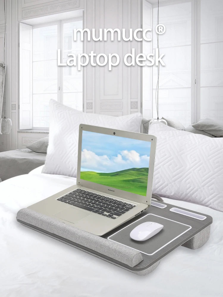 Bamboo Laptop Desk with Mouse Pad & Anti-Slip Grooves