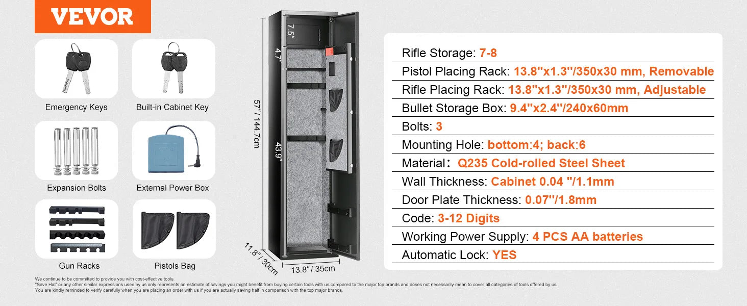 Rifle Gun Safe Cabinet with Digital Keypad or Fingerprint Lock