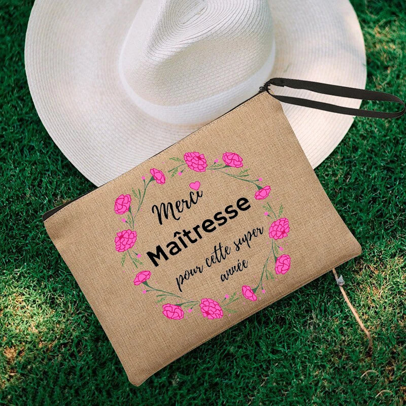 Thank You Teacher Travel Cosmetic Organizer Makeup Pouch Merci Maitresse Borsa Portaoggetti Organizer Profumi da Viaggio Portafoglio Mini Francese