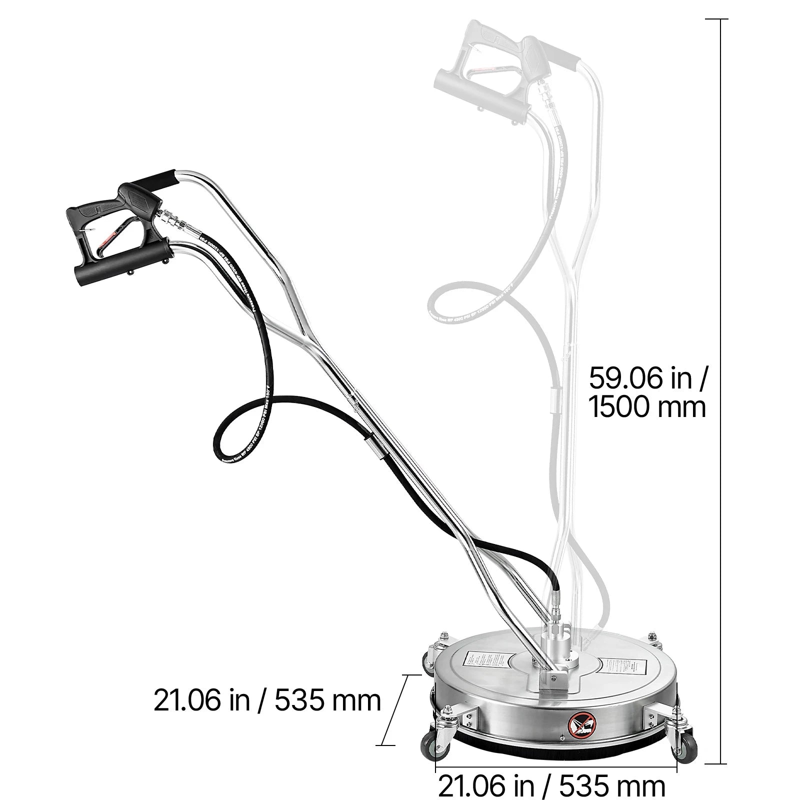 Pressure Washer Surface Cleaner with 4 Wheels for Concrete Patio Deck