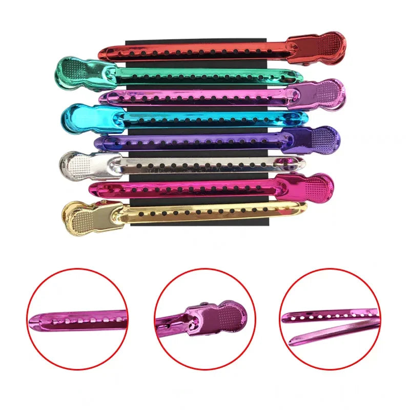 12 pinces crocodile en acier pour cheveux, 9.5 cm