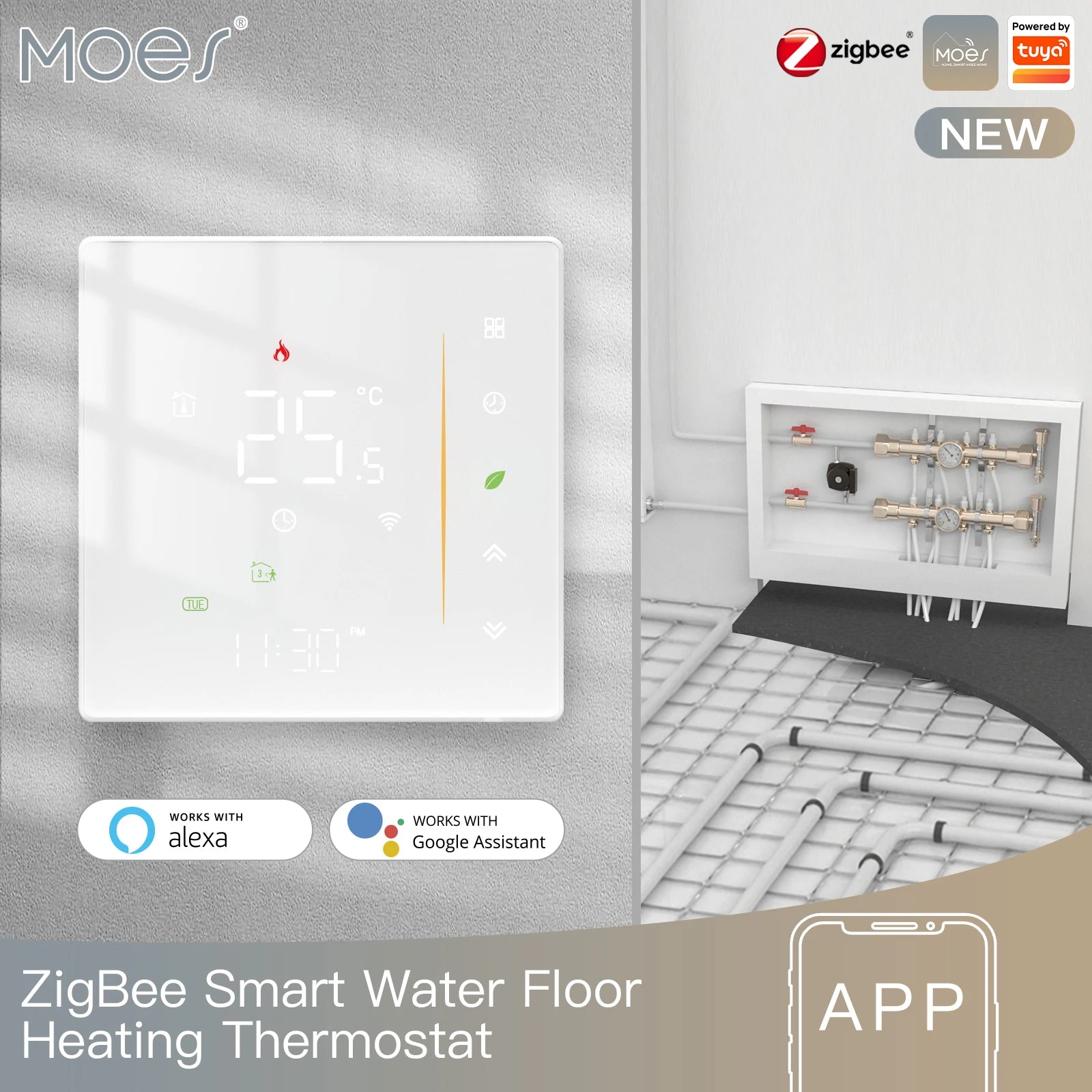MOES Zigbee Thermostat Room Temperature Controller of Water/Electric Floor Heating Gas Boiler Humidity Tuya Work with Alex 5A16A 