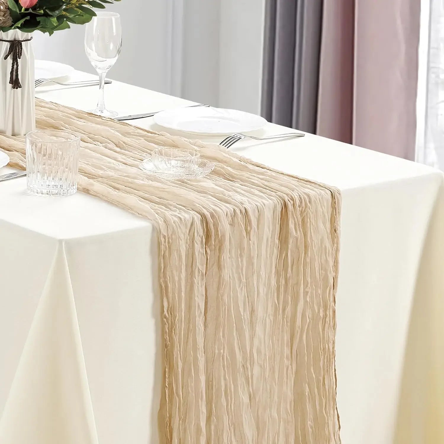 Boho Cheesecloth Table Runner – Semi‑Sheer Gauze Décor for Events