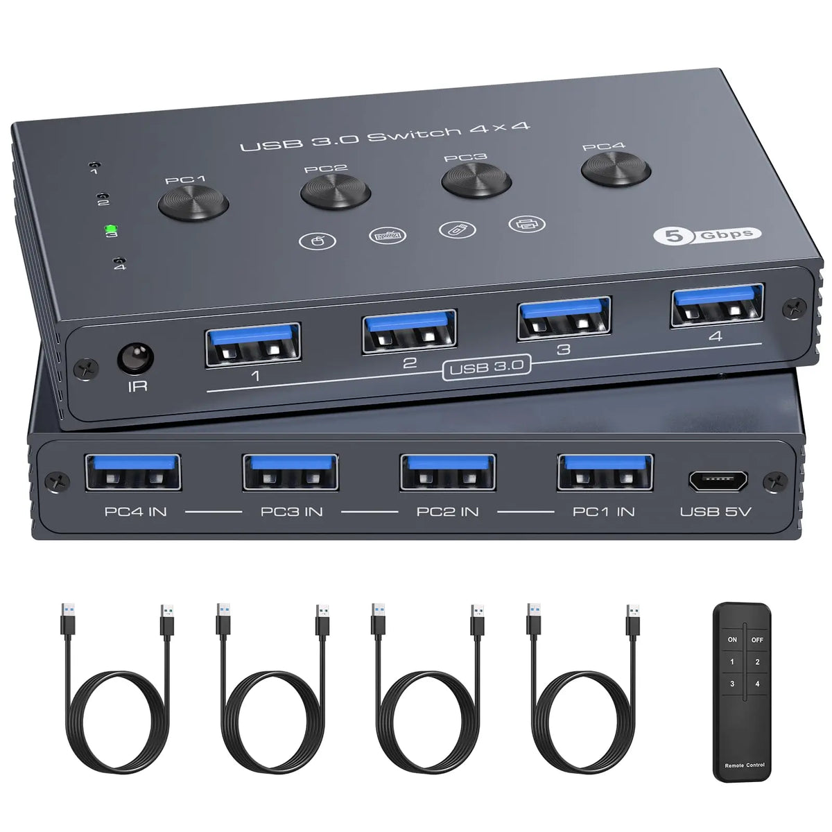 Four-Computer USB Peripheral Sharing Switch