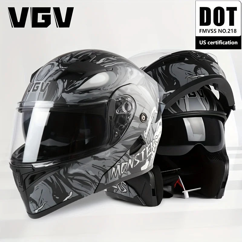 VGV 91 Flip Motorcycle Helmet, Dual-Lens, DOT Certified
