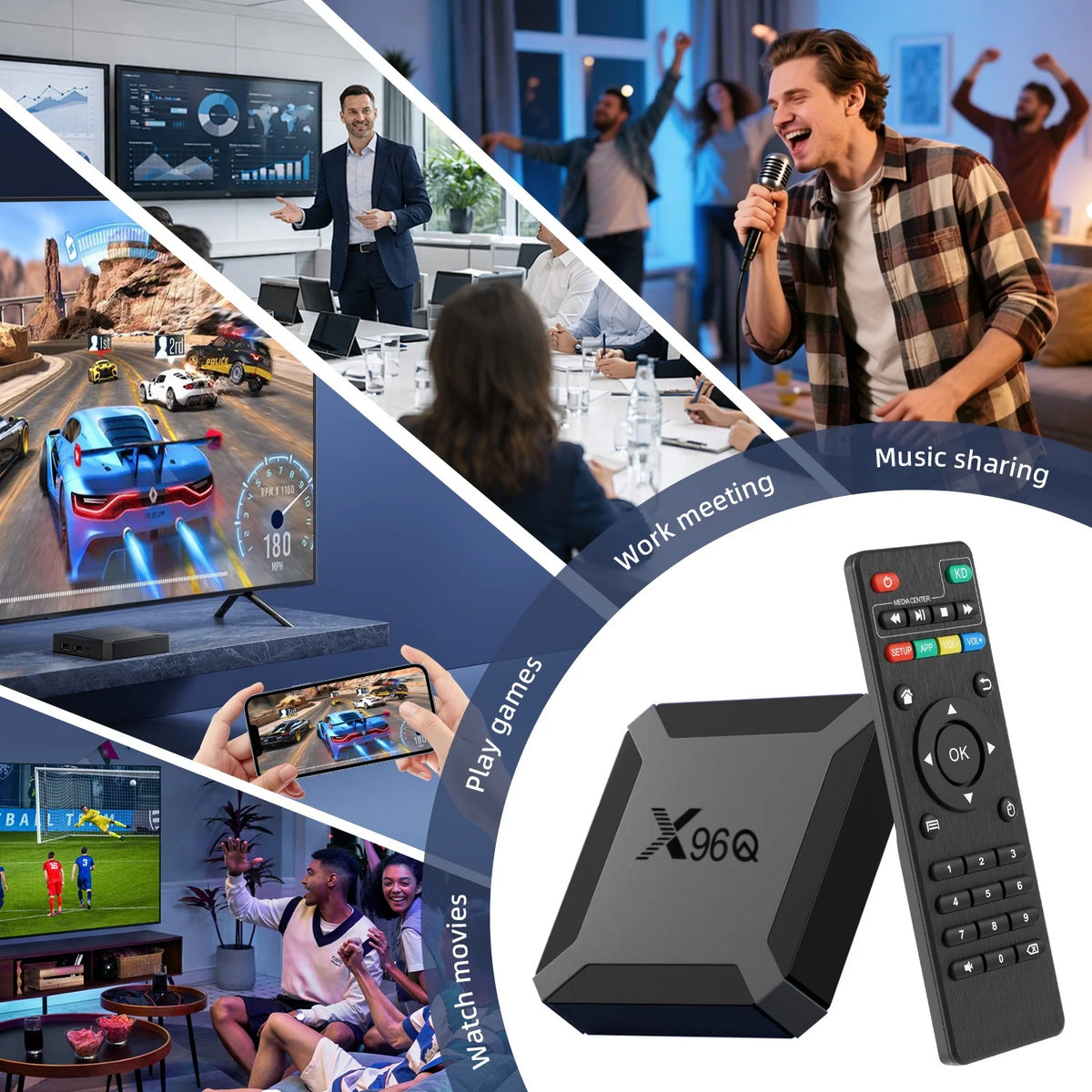 X96Q Android 10 TV Box Allwinner H313 Quad Core 4K Smart Media Player 1GB 2GB RAM 8GB 16GB ROM WiFi Ethernet AV Output Set Top Box for Old TV IPTV Receiver