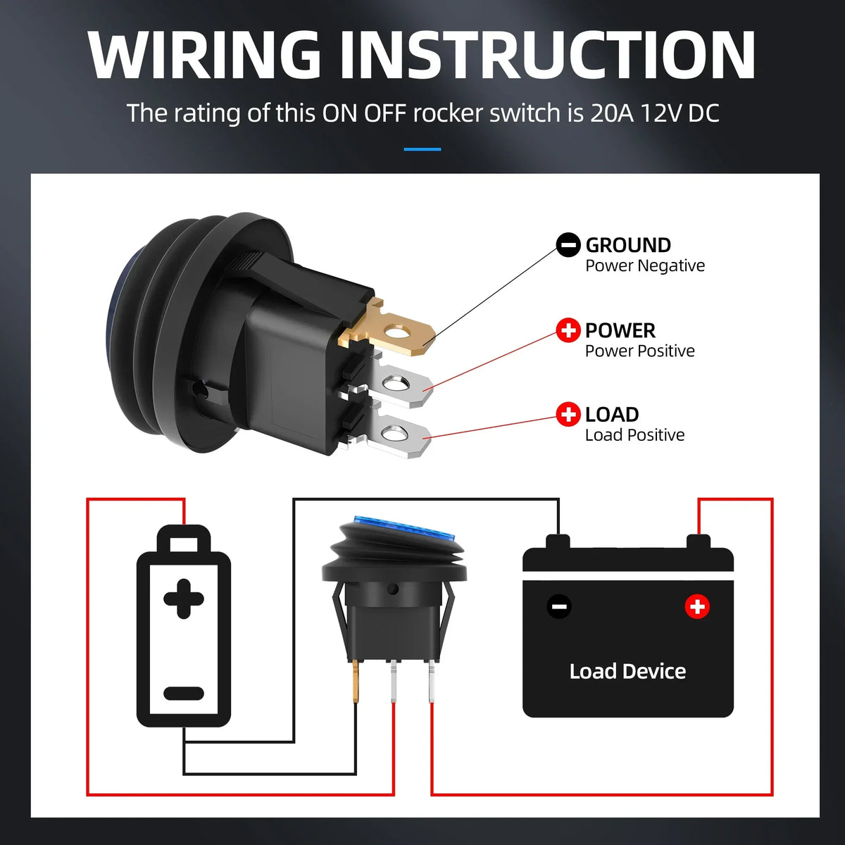 12V Illuminated Round Rocker Switches, 5 Pieces