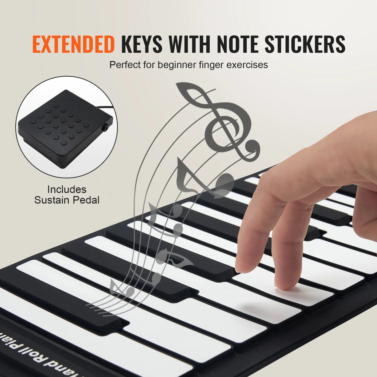 88-Key Roll Up Piano Keyboard with 128 Tones & Rechargeable Battery