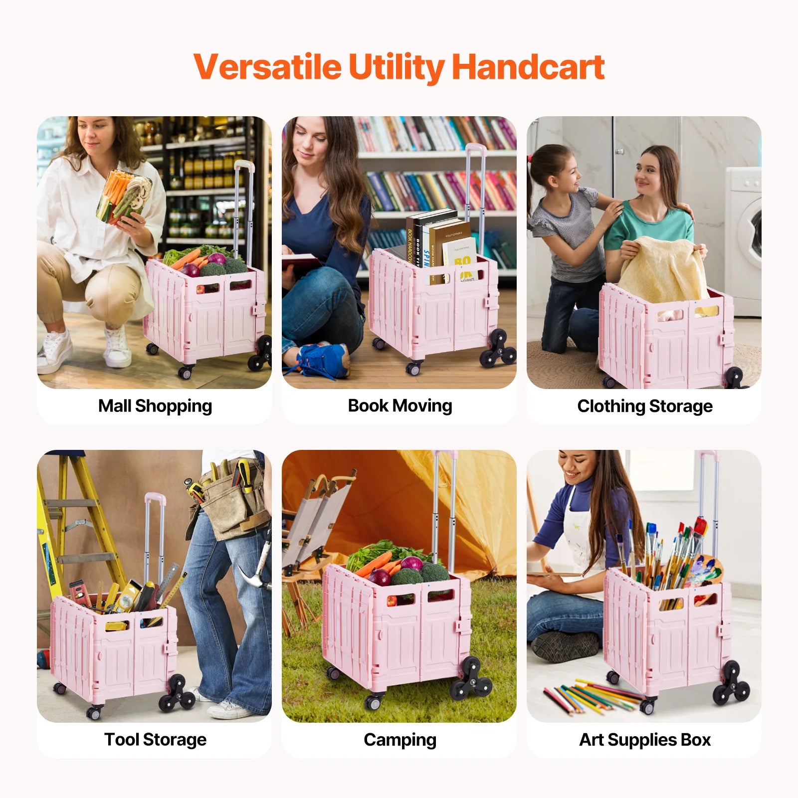 Trappestigende foldbar vogn med hjul, 150 lbs kapacitet transportvogn
