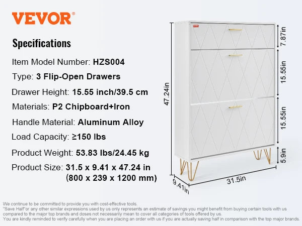 3-Drawer Flip Shoe Cabinet for Entryway Storage and Organization