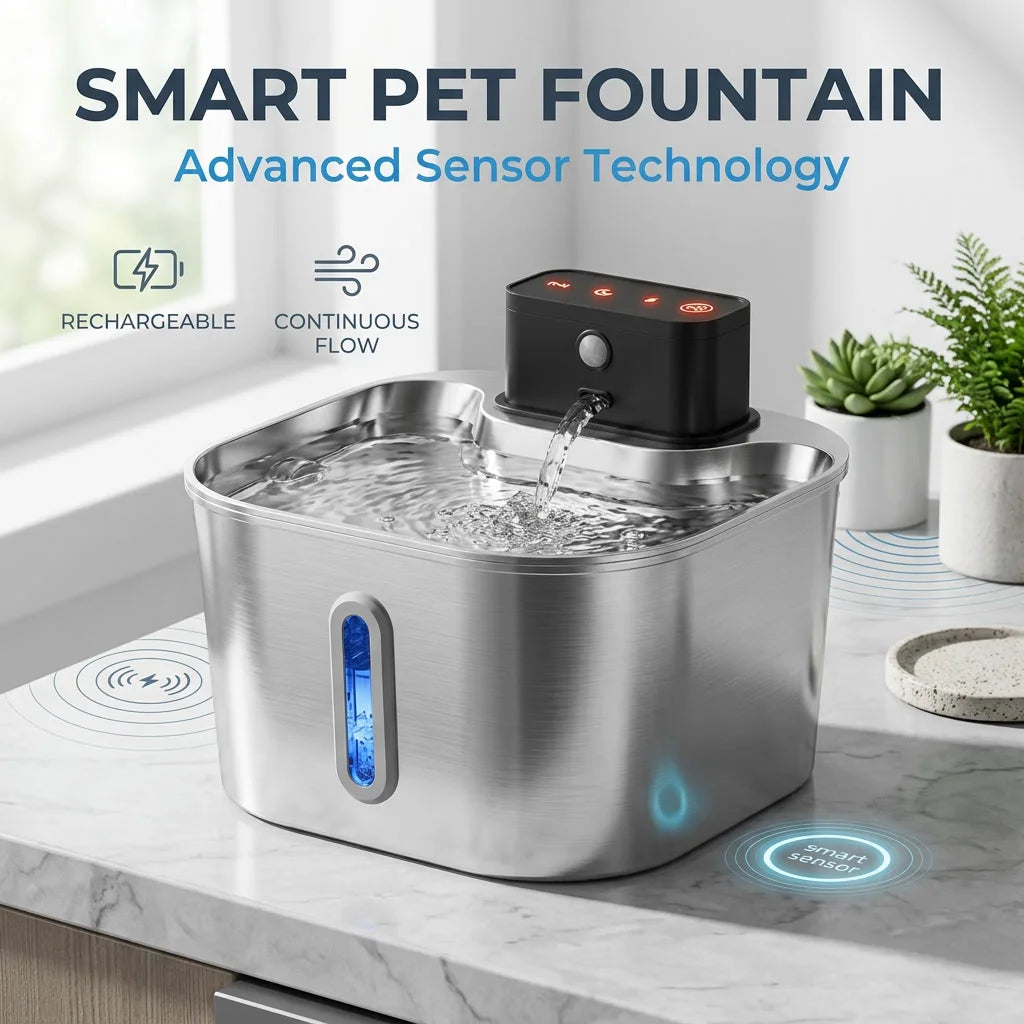 2.2L Wireless Recharging Sensor Stainless Steel Pet Water Fountain