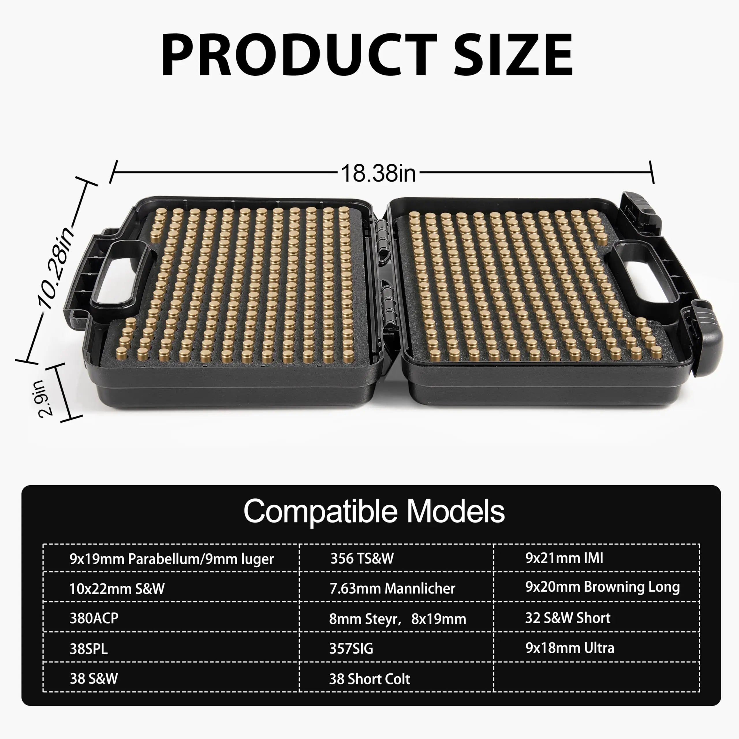 390Round 9mm Ammo Storage Case Travel Safe/Mil Spec/Waterproof Ammo Box-for 9x19mm Parabellum/9mm Luger 380ACP/ 38 S&W,W, 356 TS