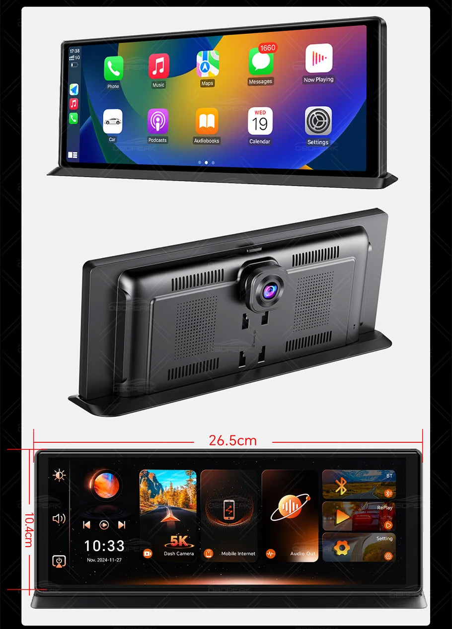 Front 5K Rear 1080P Dash Cam with 11.3-Inch Touch Screen and Night Vision