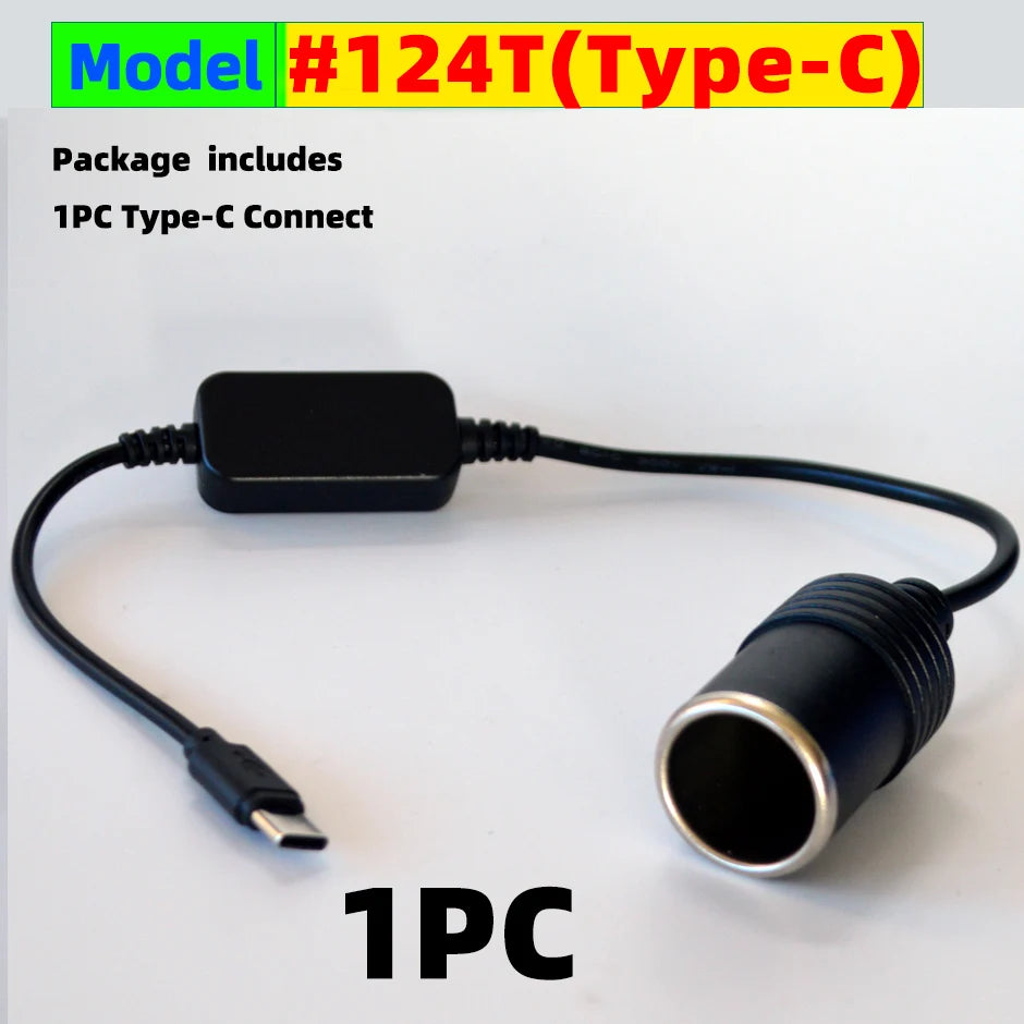 5V To 12V Converter Cable Extender USB or Type C Chargers To Cigarette Lighter Socket Power Adapter Electronics Car Accessories