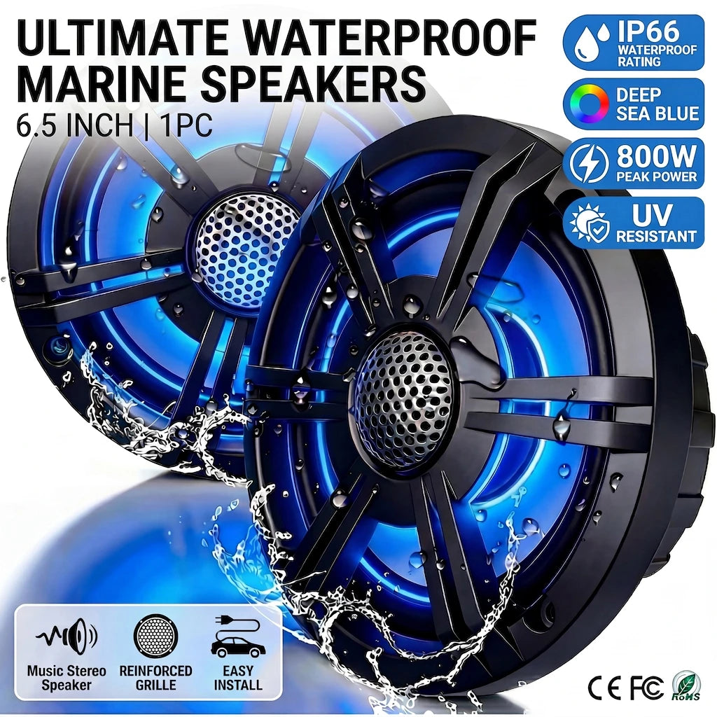6.5 Inch Marine Coaxial Speaker with HIFI Light, IP66 Waterproof, 1pc