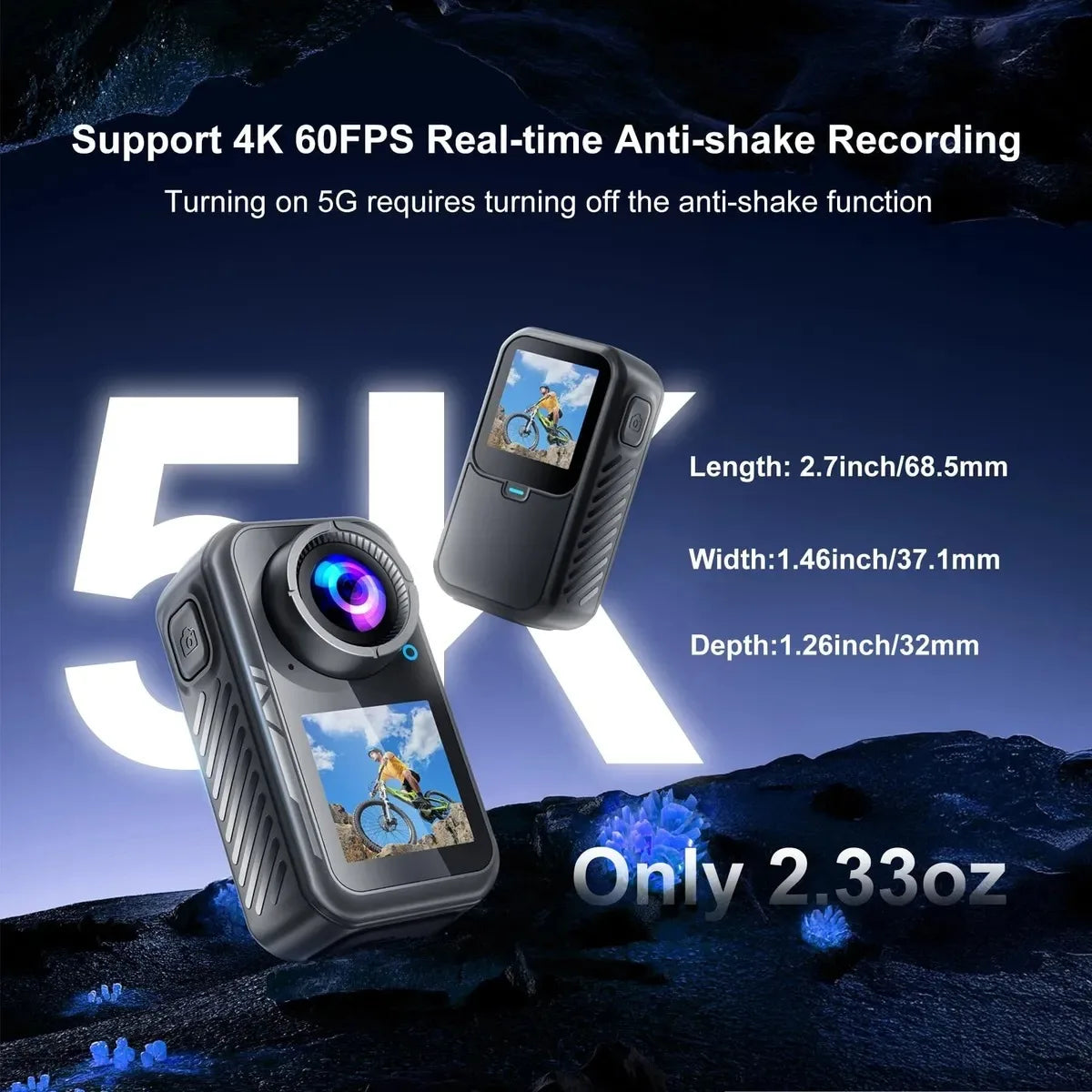 5K Thumb Action Camera with 4K60, Stabilization & WiFi