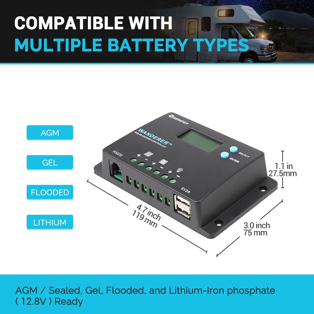 10A 12V/24V PWM aurinkopaneelin lataussäädin LCD-näytöllä