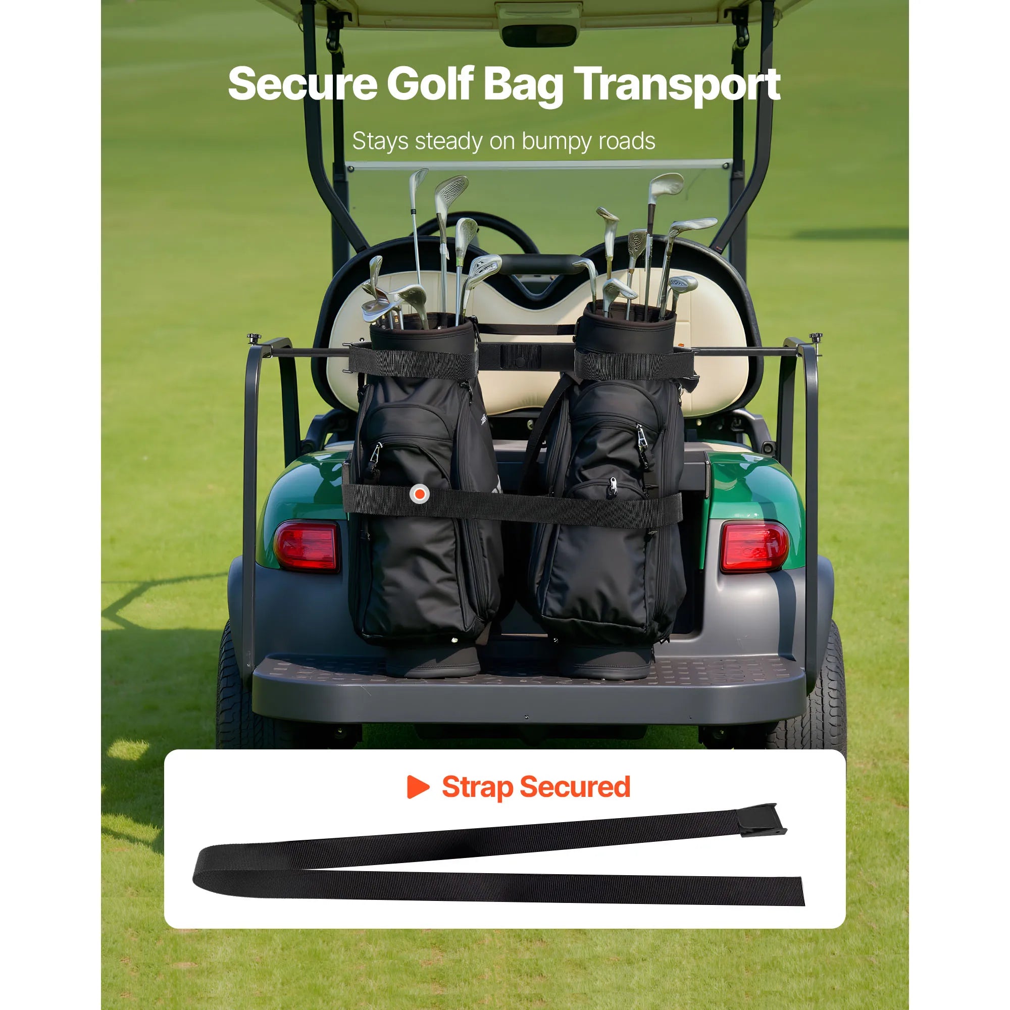 Súčkujací držiteľ tašky na golfový vozík SucceBuy 53,9 x 7,7 x 2,4 palca s popruhom Kompatibilný s väčšinou zadných sedadiel golfových vozíkov 2+2 s 1,2 palcovými štvorhrannými rúrami