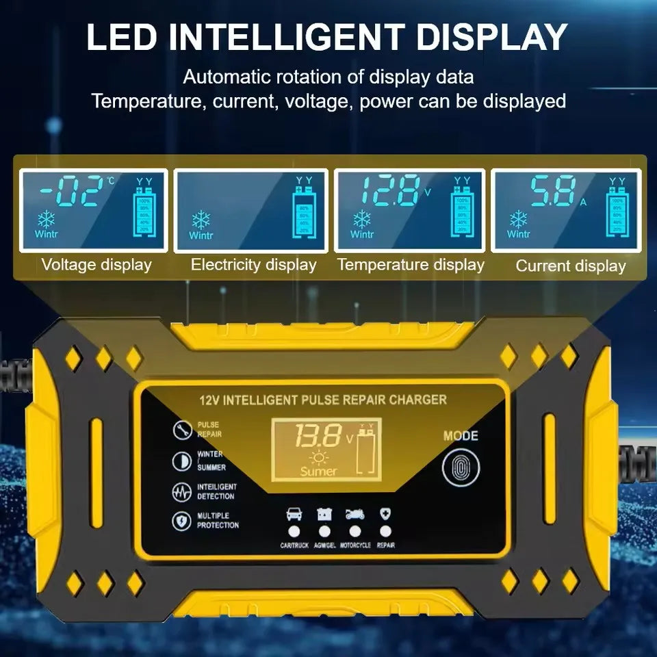 12 V 6 A-batterilader for kjøretøy med LCD-display