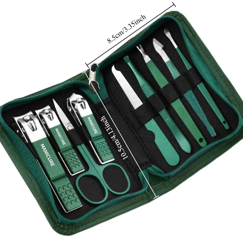 Green Manicure Set with Leather Case