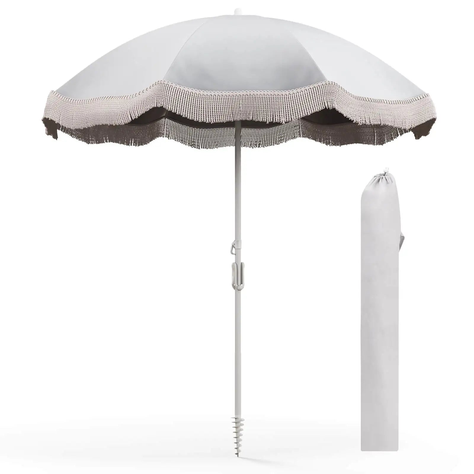 6.5 FT Patio Fringe Umbrella with Push-Button Tilt and Carry Bag