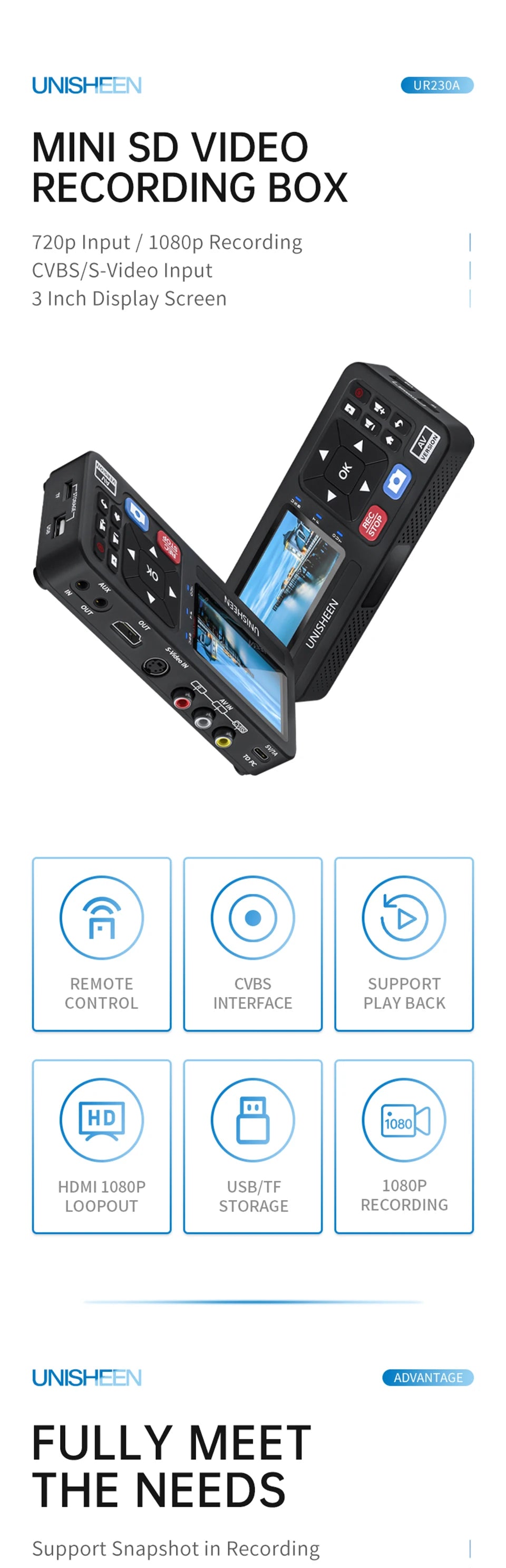 UNISHEEN UR230A Analog CVBS RCA SVideo Camera USB Tape VHS Capture Box MP3 Video Recorder VCR to Digital Converter