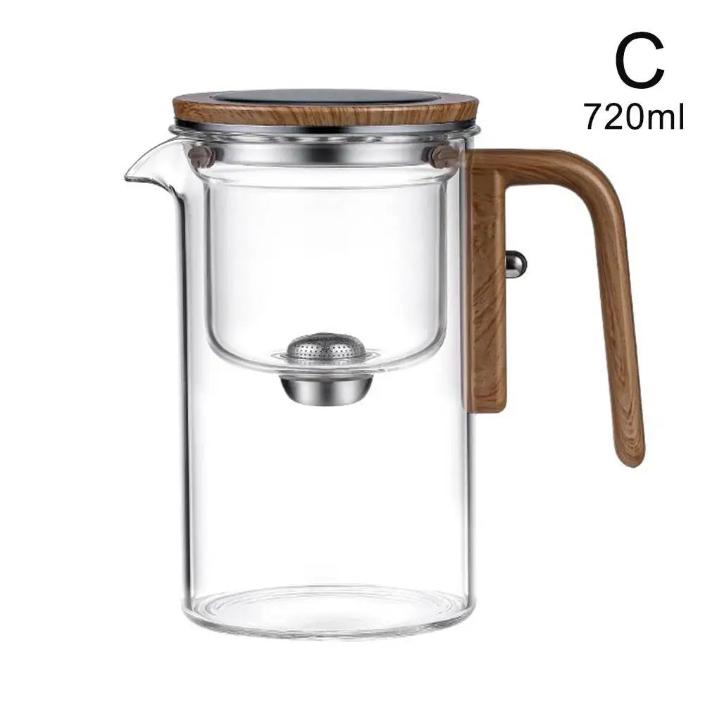 Water Separation Inner Container Teapot One Click Magnetic Switch Tea Separation Filtration Glass Tea Pot Wood Handle Tea 