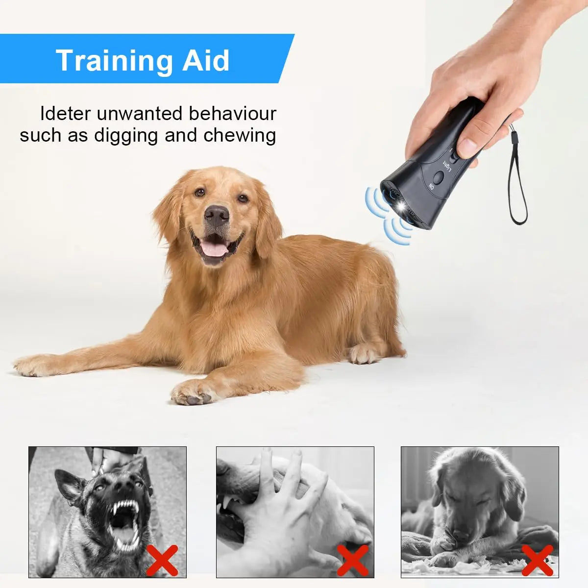 Rechargeable Ultrasonic Dog Barking Deterrent Trainer with LED Light Stop Bark Control Device for Pets Training 