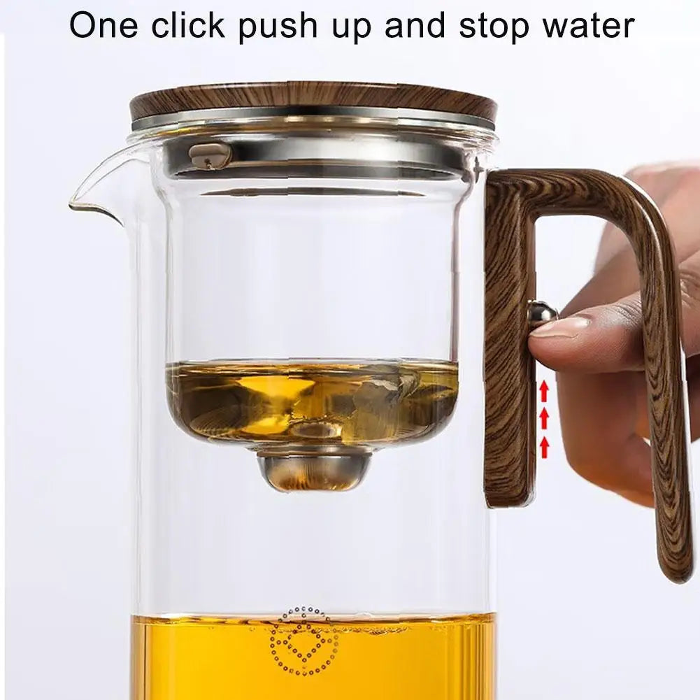 Water Separation Inner Container Teapot One Click Magnetic Switch Tea Separation Filtration Glass Tea Pot Wood Handle Tea 