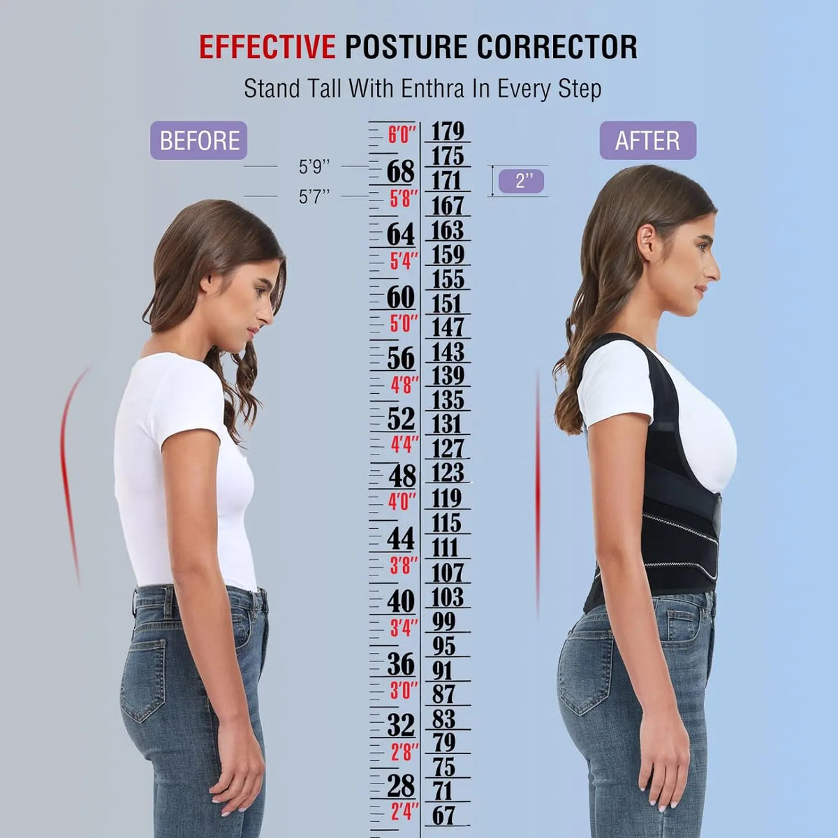 Adjustable Black Back and Shoulder Support Brace, S–L