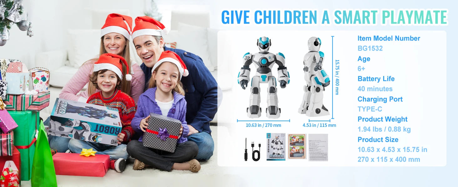 Jouet Robot Intelligent RC avec Contrôle Vocal, Gestes et Programmation