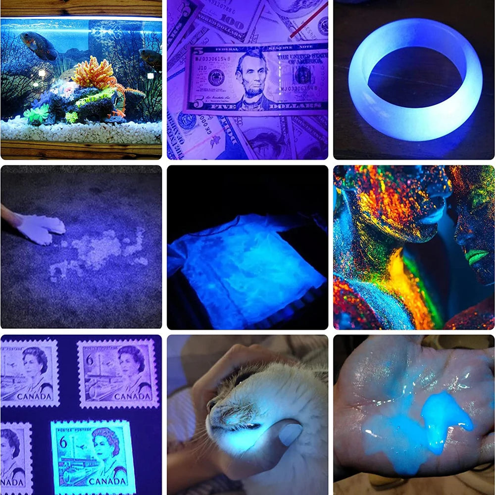 Rechargeable LED and UV Flashlight with COB Light