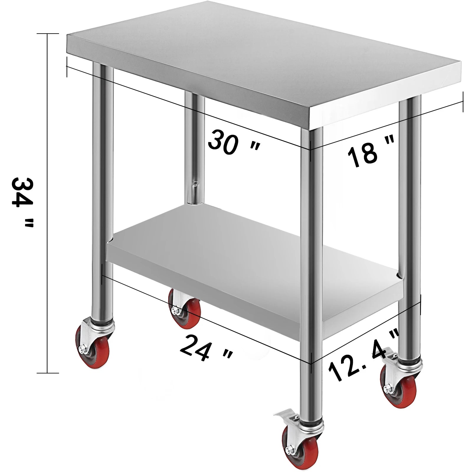 Stainless Steel Kitchen Prep Table with Wheels & Adjustable Shelf