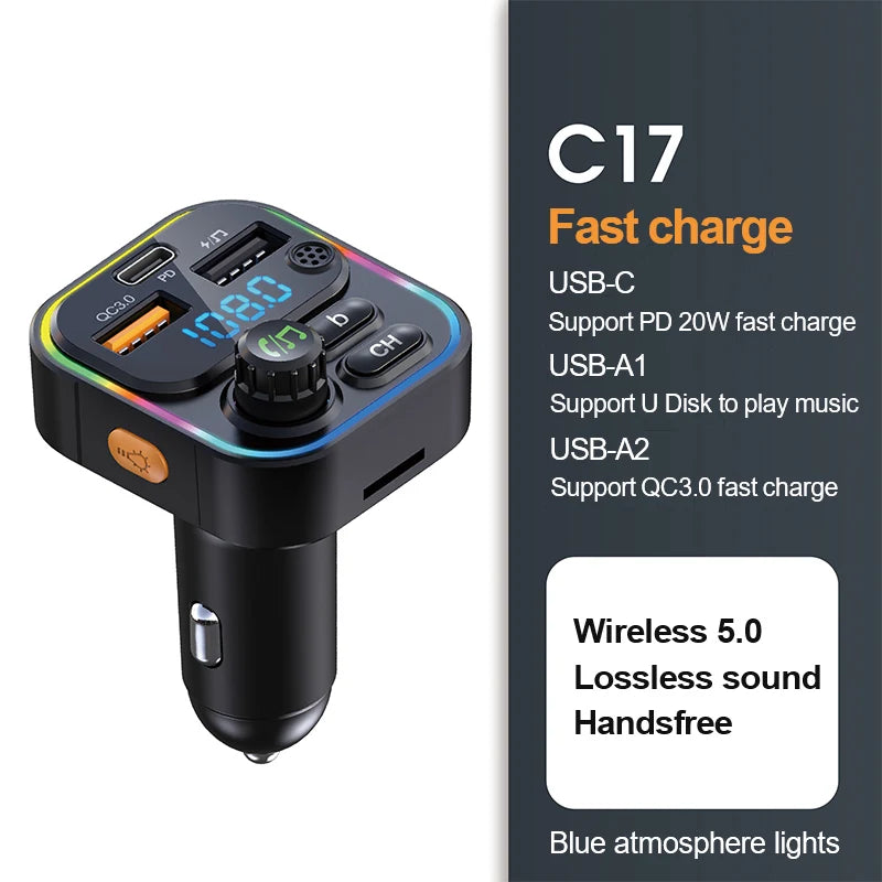 Bluetooth 5.0 FM vysielač Handsfree car radio modul MP3 prehrávač s 22.5W USB Superrýchlym nabíjaním adaptér do auta