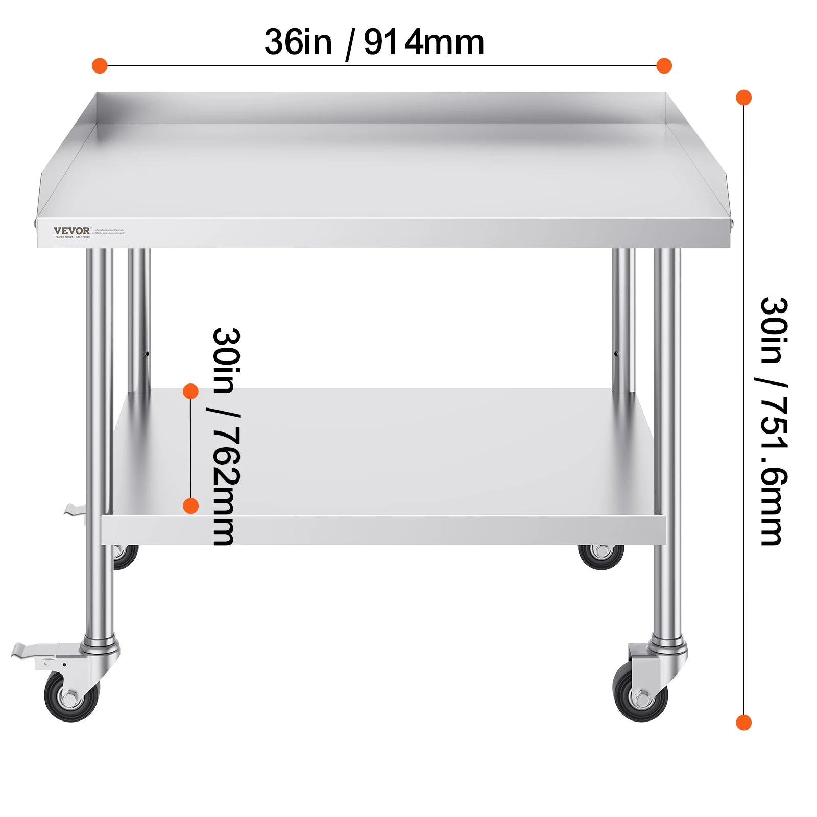 Stainless Steel Work Table with Wheels and Adjustable Shelf