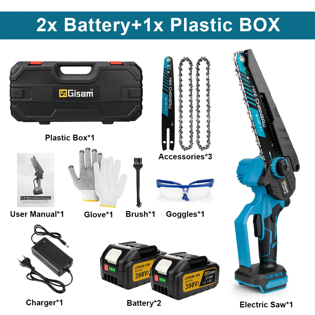 Gisam 8 Inch Brushless Electric Chainsaw Cordless Electric Saw Woodworking Garden Pruning Saw Tool For Makita 18V Battery Pins 