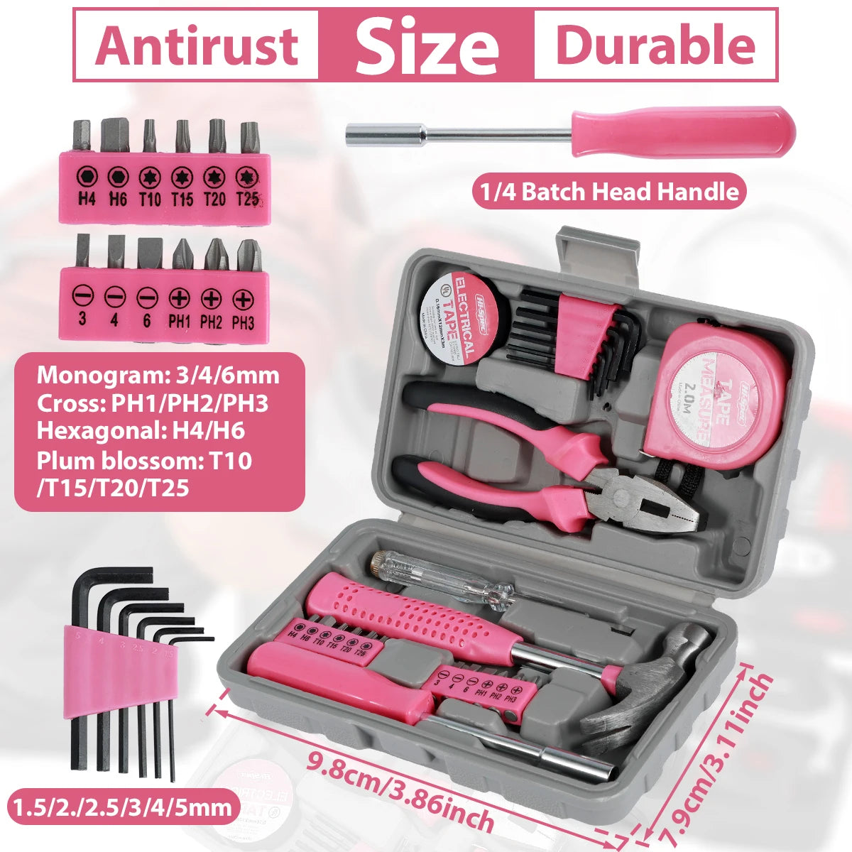 Kit di Attrezzi per Riparazioni Domestiche da 13/24 Pezzi Set Multiuso Rosa per Casa con Custodia per Ripostiglio Martello e Chiave a Brugola Resistenti