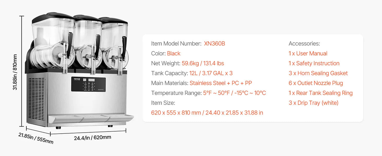 Commercial Slushy Machine 2 x 12L Stainless Steel Frozen Drink Maker