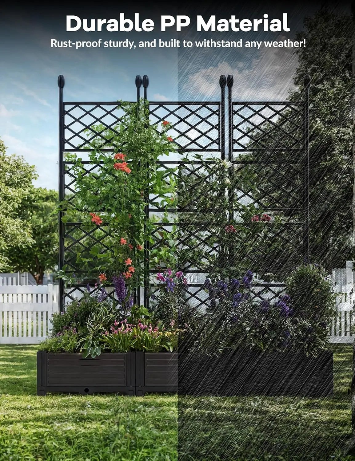 3-Piece Raised Planter Box with Trellis for Climbing Plants