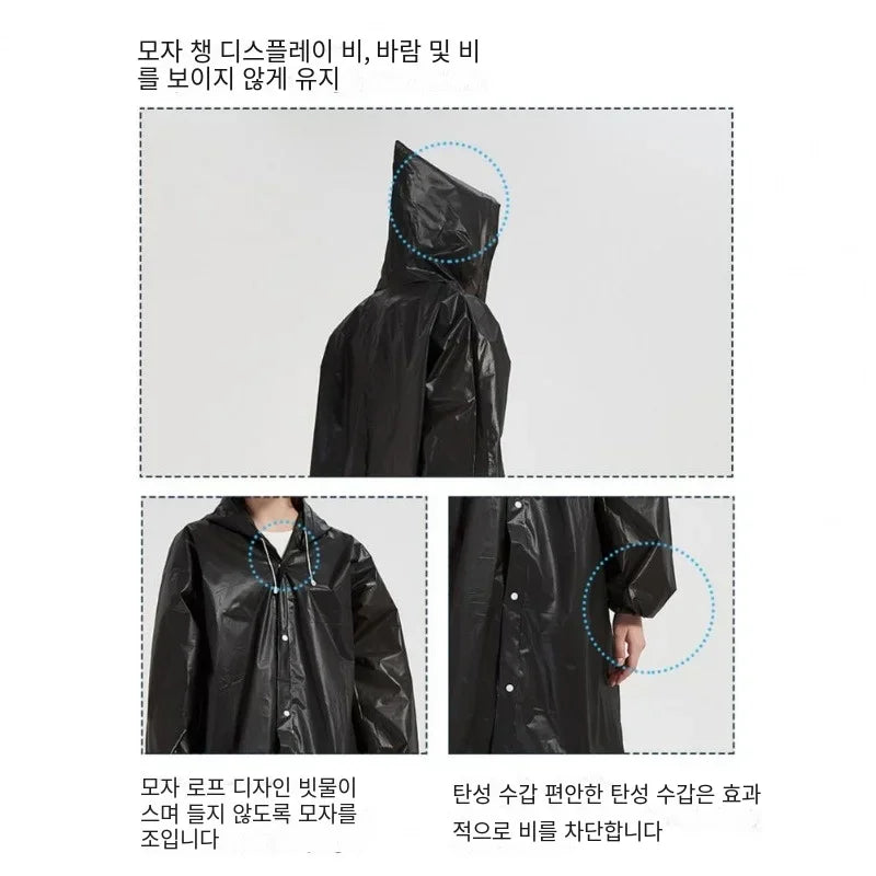 High Quality 1piece 145*68CM EVA Unisex Raincoat Thickened Raincoat Women Waterproof Men Black Camping Waterproof Rainwear Suit 