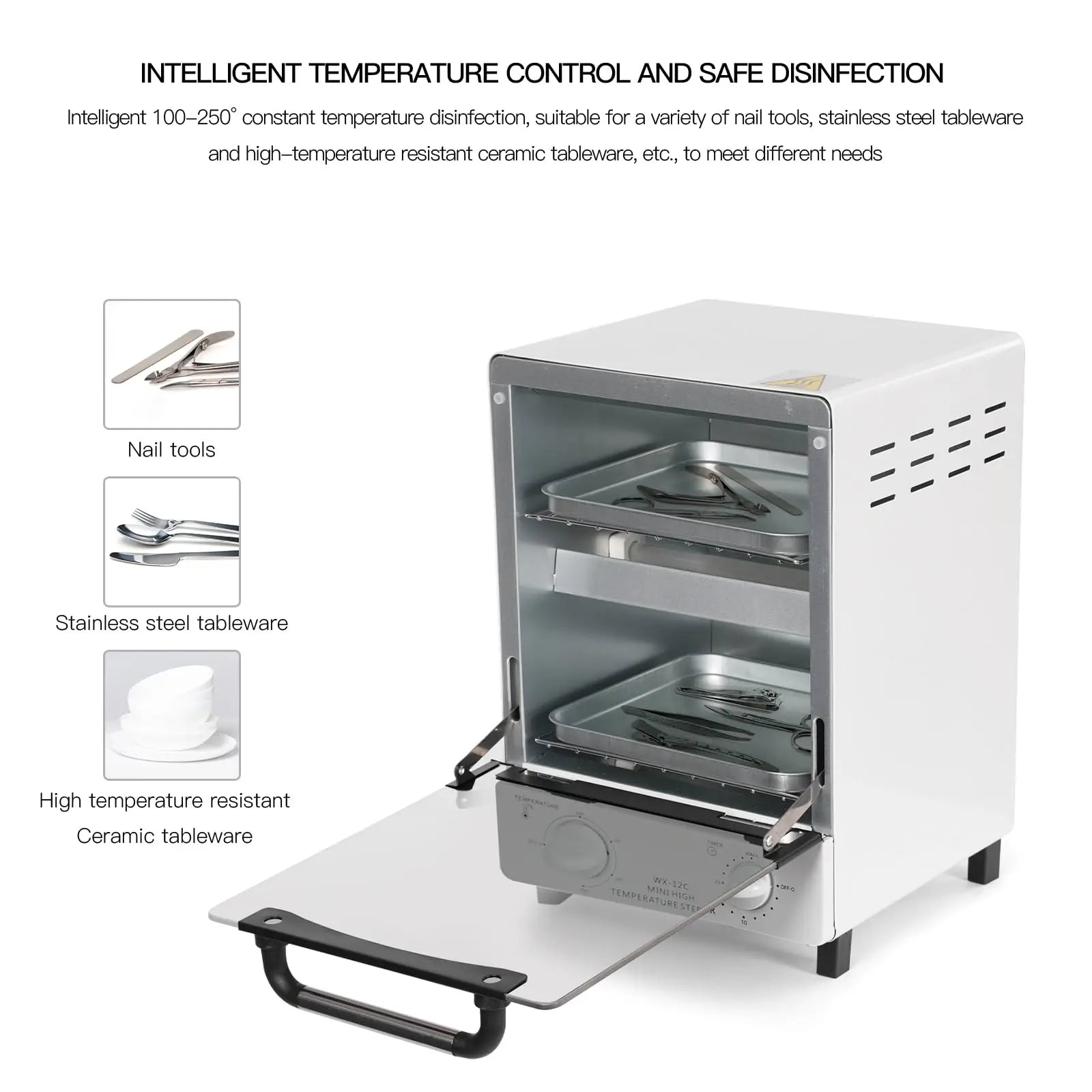 Esterilizador de Alta Temperatura 12L com Temporizador de Controlo de Temperatura e 2 Tabuleiros