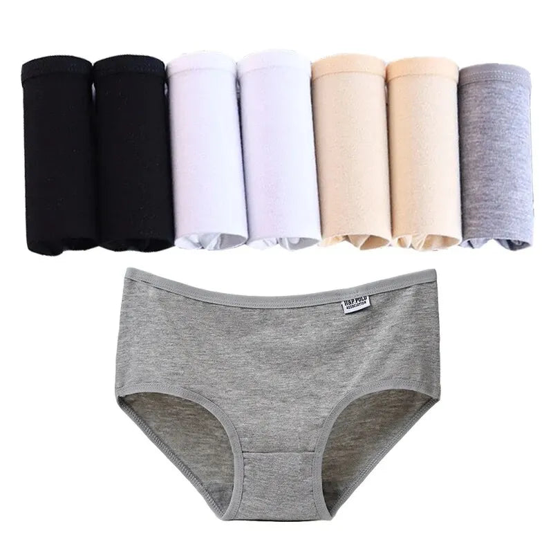 7Pcs/Lot Women's Panties Cotton Plus Size Underwear Girls Briefs Breathable Solid Color Panty Underpant Female Lingerie M-4XL 