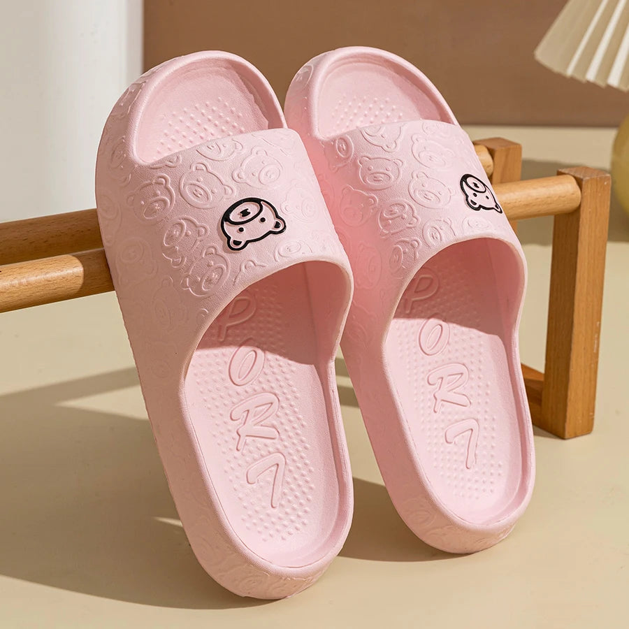 Summer Fashion Men's Slippers Printting Little Bear Sandals Indoor Bathroom Non-slip Soft Women Dormitory Casual Shoes Couple 